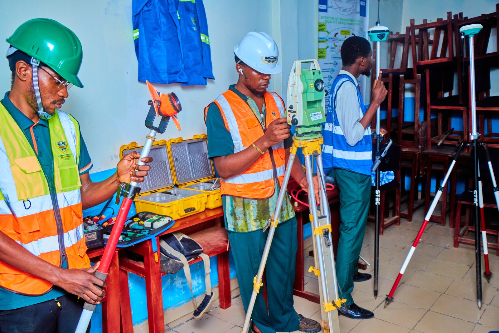 Students studying civil engineering foundations in a professional classroom environment